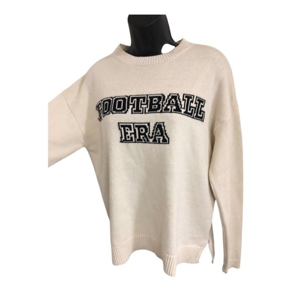 Jessica Simpson cream exposed stitch Football Era embroidered sweater size small - Picture 1 of 10